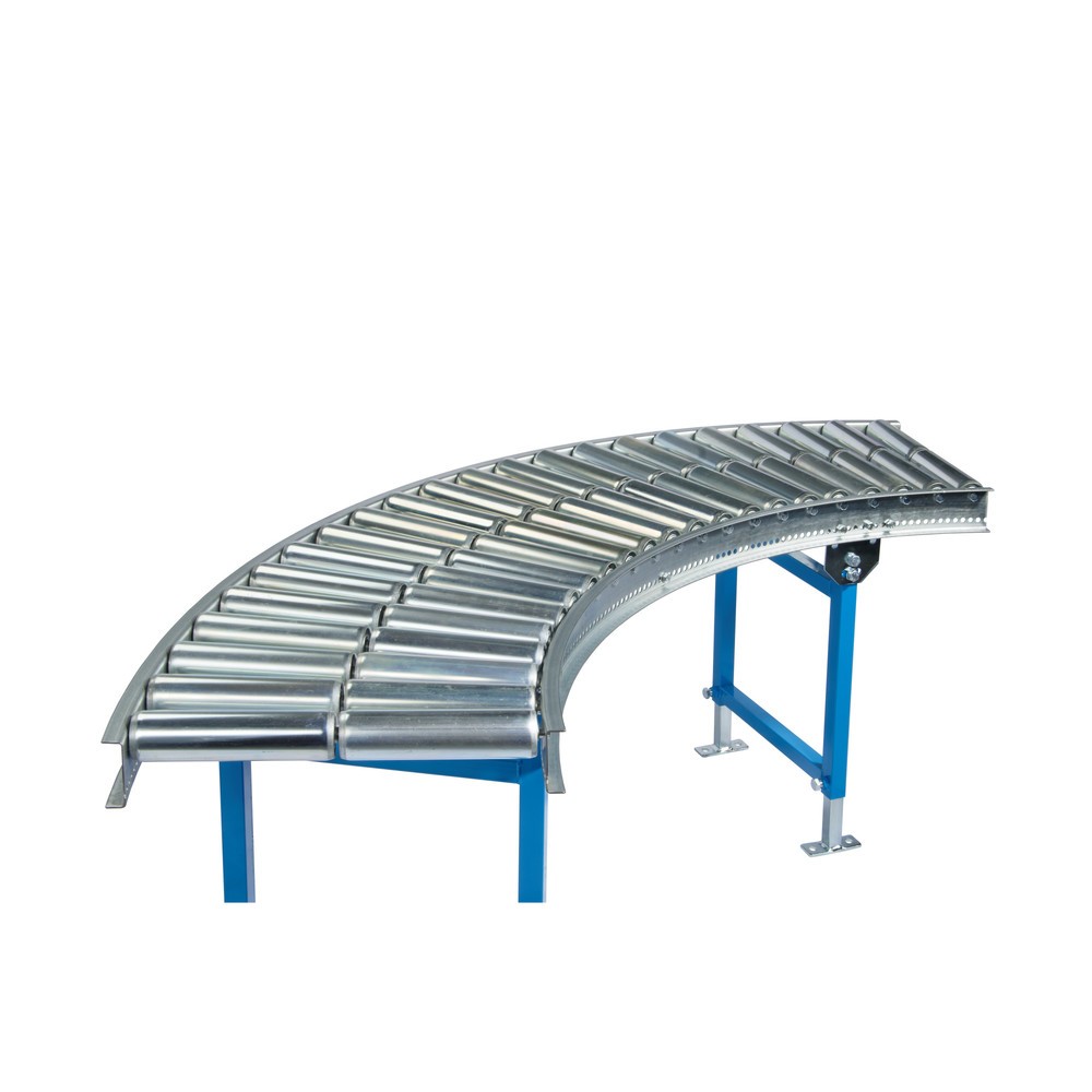 Produktabbildung: Leicht-Rollenbahn, 90˚ Kurve, Stahlrollen, Ø 50 mm Bahnbreite 300 mm, Achsabstand 100 mm
