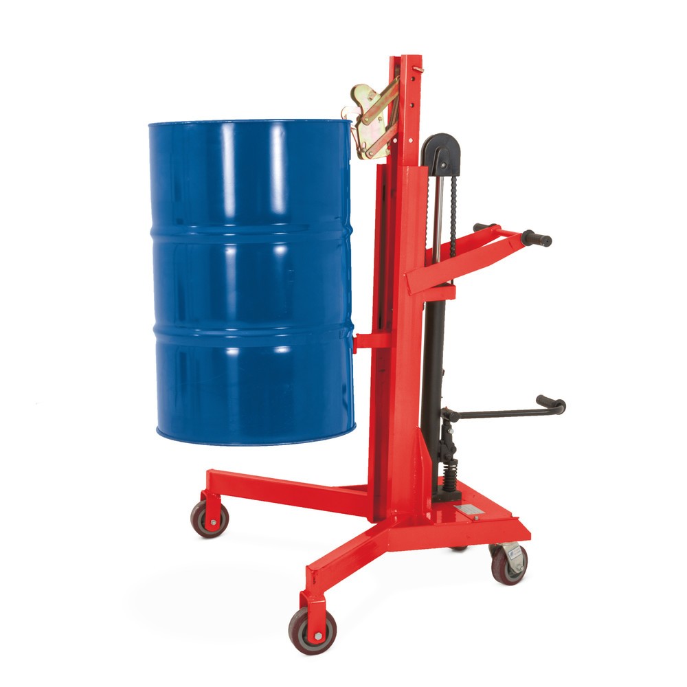 Illustration du produit: Lève-fûts à pédale, prise frontale, hauteur de levée 500 mm, capacité de charge 450 kg, RAL 3020 rouge signalisation