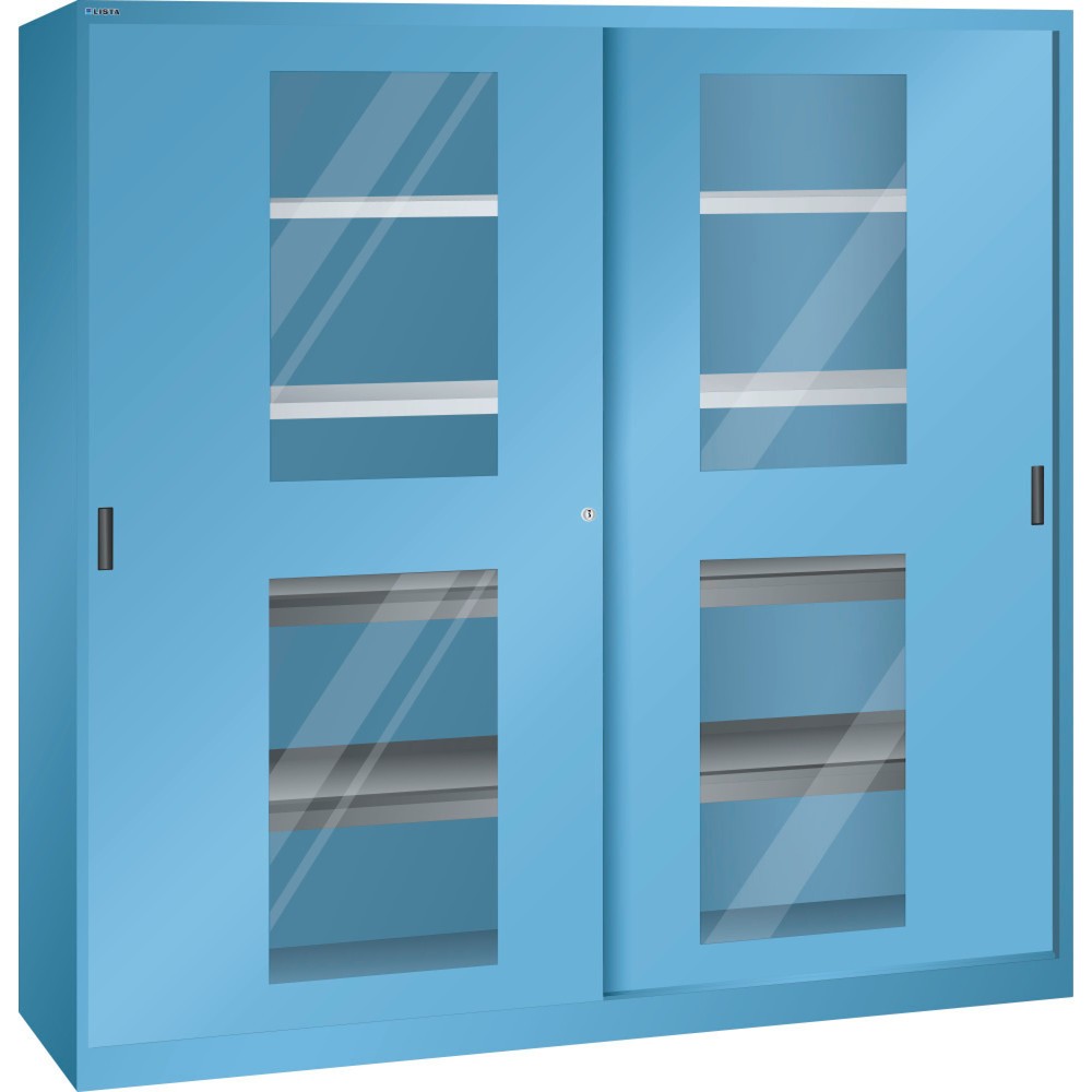 Illustration du produit: Armoire à portes coulissantes LISTA, (lxPxH) 2 000x580x1 950 mm, 4 rayons extensibles, 4 étagères réglables, vitre transparente, bleu clair