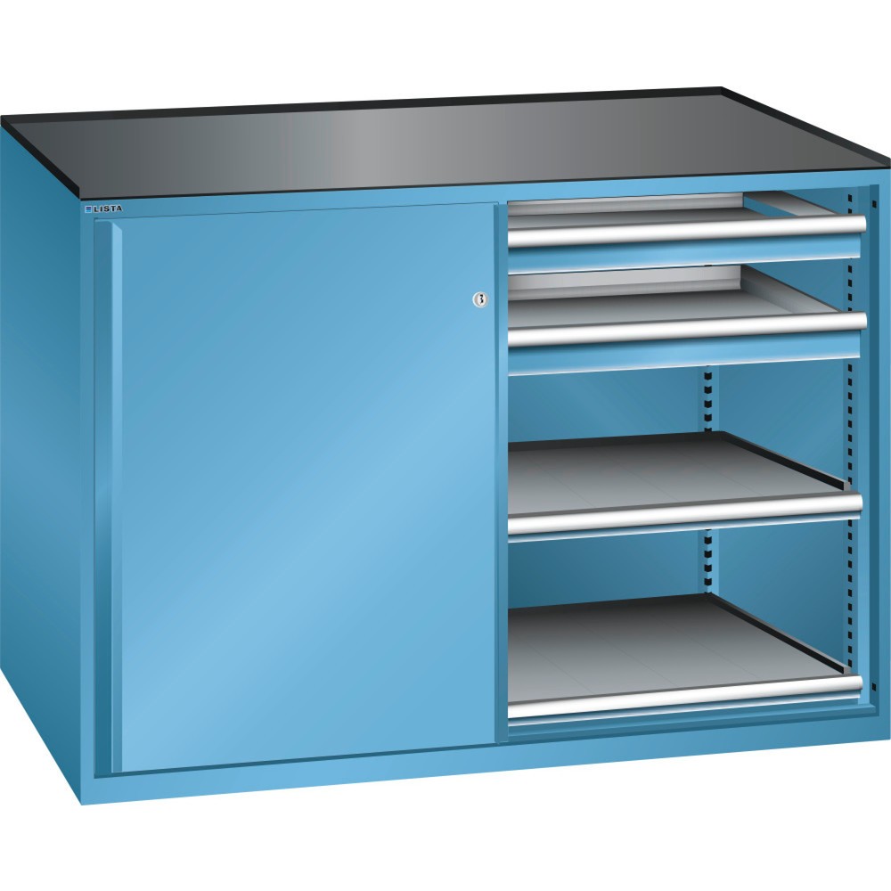 Produktabbildung: LISTA Beistellschrank 2x36x27E, (BxTxH) 1430x600x1020mm, 4 Auszugböden, 4 Schubladen, TK 75kg, lichtblau