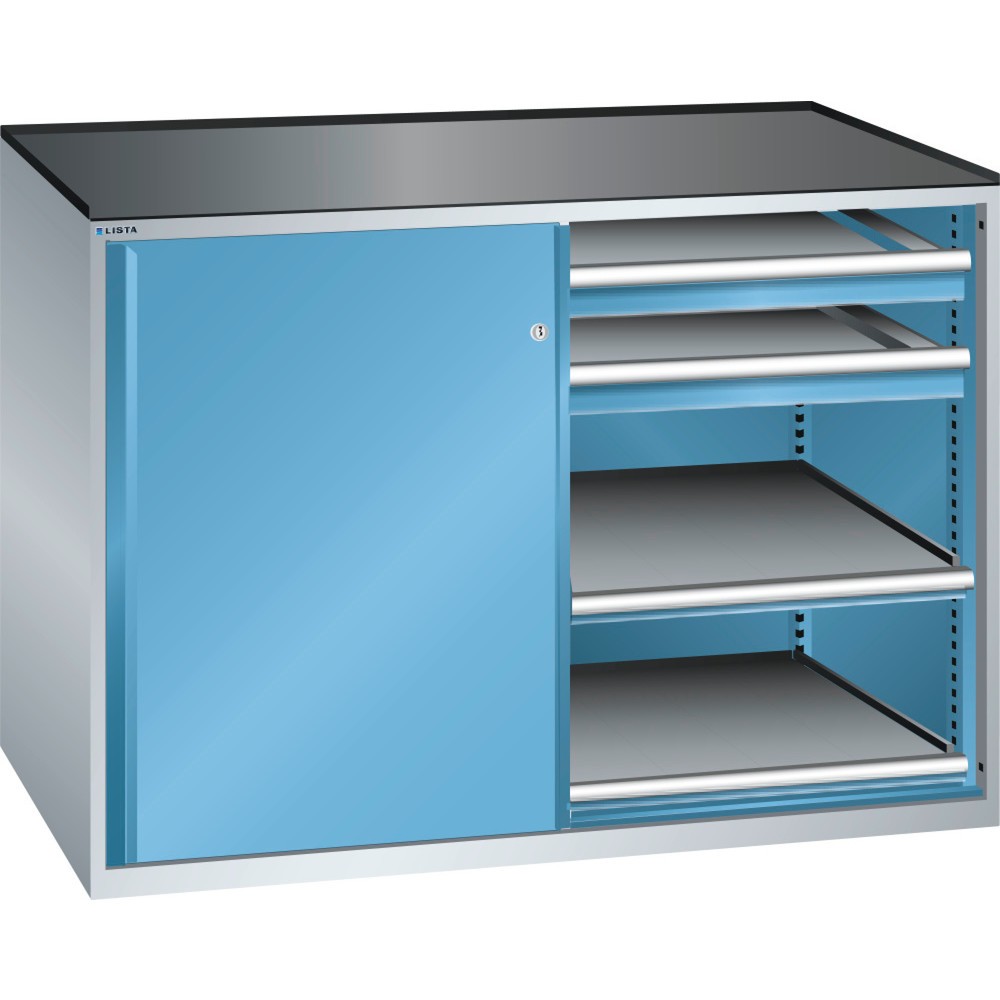 Produktabbildung: LISTA Beistellschrank 2x36x36E, (BxTxH) 1430x753x1020mm, 4 Auszugböden, 4 Schubladen 200kg, lichtblau