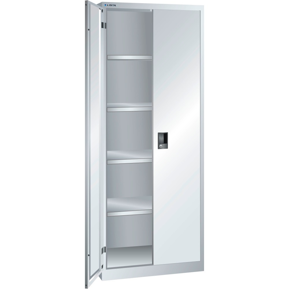 Produktabbildung: LISTA Flügeltürschrank, (BxTxH) 750x500x1950mm, 4 Verstellböden, lichtgrau, KEY Lock