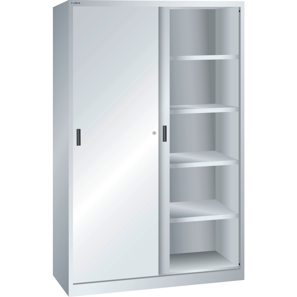 Produktabbildung: LISTA Schiebetürschrank, (BxH) 1250x1950mm, 4 Verstellböden, Tiefe 400mm, lichtgrau