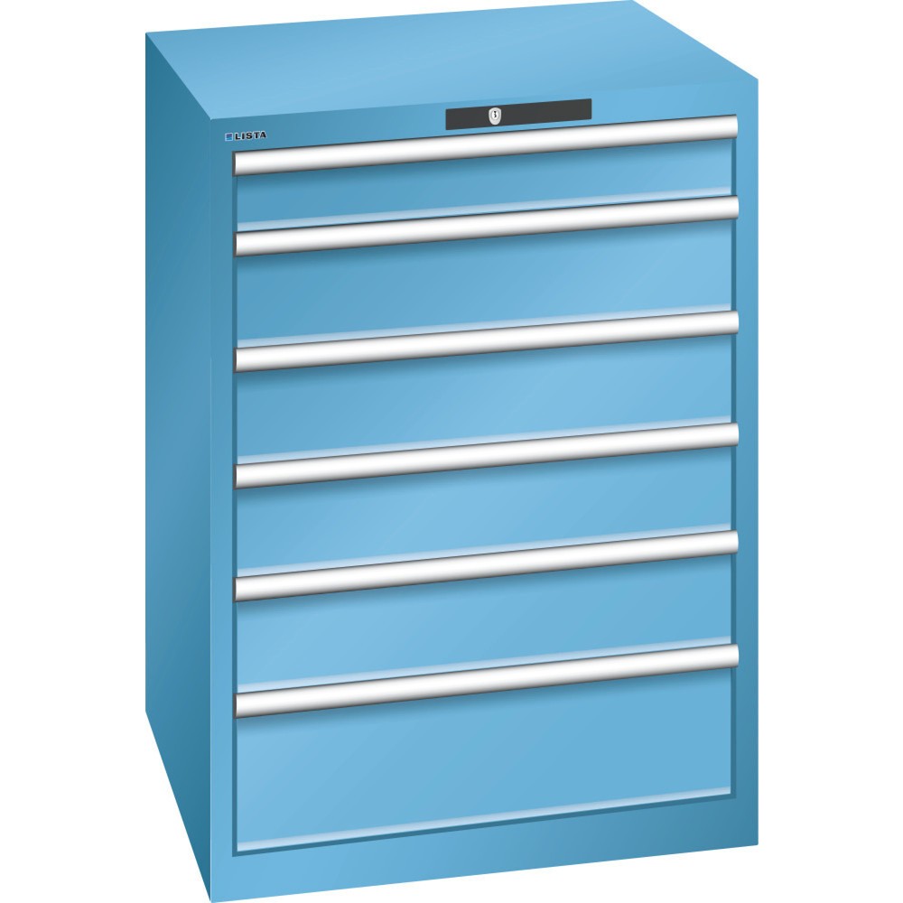 Produktabbildung: LISTA Schubladenschrank 36x36E, (BxTxH) 717x725x1000mm, 6 Schubladen, 1 x 100 / 4 x 150 / 1 x 200, lichtblau, AUTO Lock