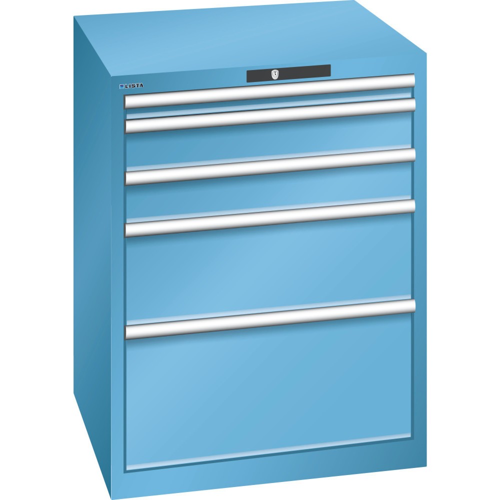 Produktabbildung: LISTA Schubladenschrank 36x36E, (BxTxH) 717x725x850mm, 5 Schubladen TK 200kg, lichtblau, KEY Lock