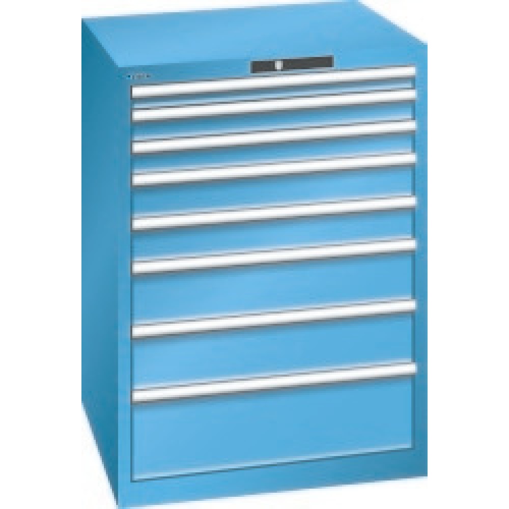 Produktabbildung: LISTA Schubladenschrank, Schubladen 1x50 + 2x75 + 2x100 + 2x150 + 1x200 mm, TK je 200 kg, lichtblau