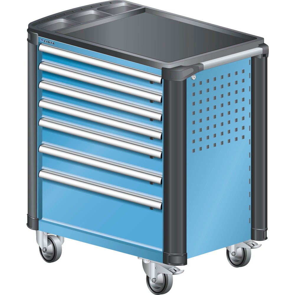 Produktabbildung: LISTA Werkstattwagen 36x27E, (BxTxH) 894x525x928mm, mit Kantenschutz, 7 Schubladen, lichtblau