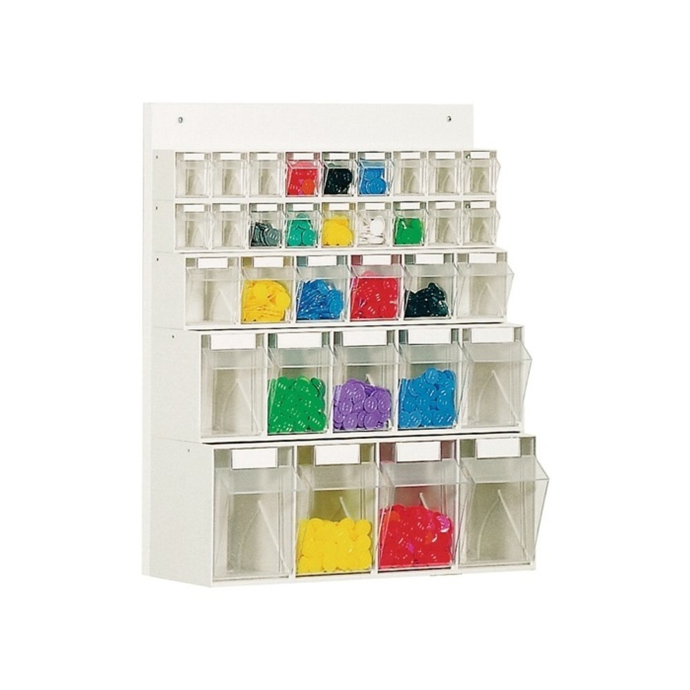 Produktabbildung: LOCKWEILER Klarsichtmagazin, 18 x A, 6 x B, 5 x C, 4 x D, H684xB600xT185mm, Kunststoff weiss
