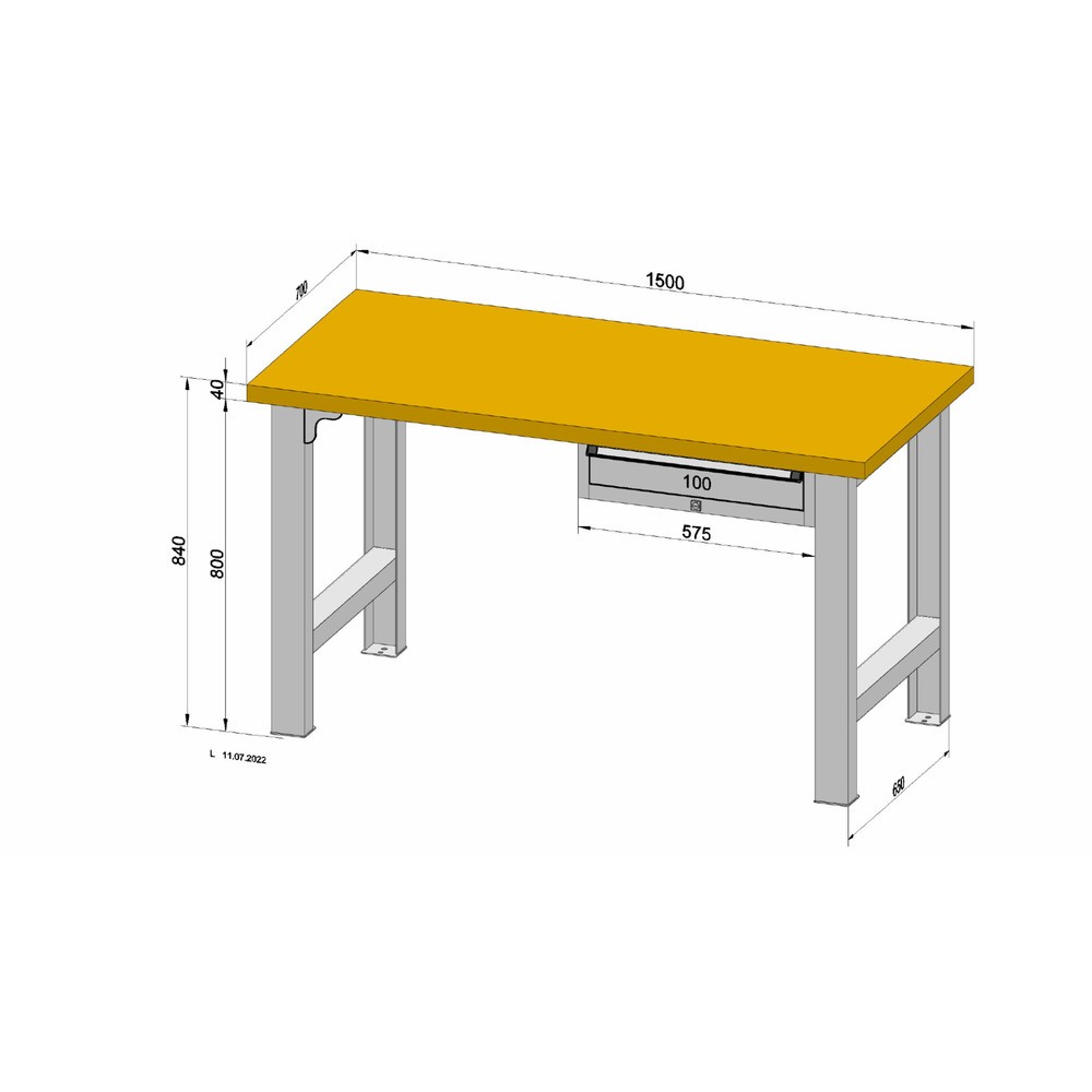 Illustration du produit: LOKOMA Établi avec 1 tiroir, capacité de charge de 400 kg, HxlxP 840 x 1 500 x 700 mm