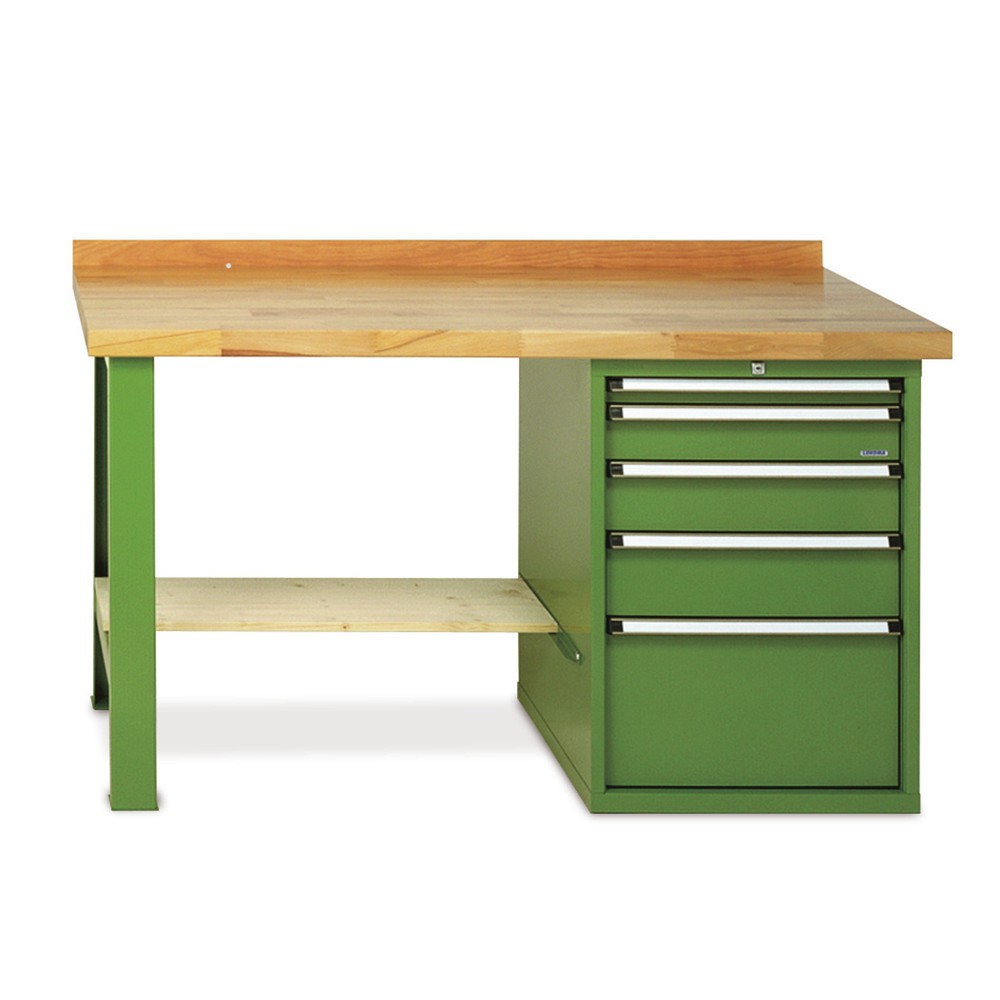 Produktabbildung: Schwere Werkbank Premium mit Schubladenblock, TK 900 kg, HxBxT 850 x 2.000 x 700 mm, schwarzgrau
