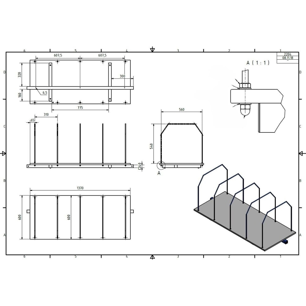 Produktabbildung Nr. 4: Magasin de cartons pour kit complet de poste d’emballage double, 6 arceaux, l x P 1 770 x 600 mm