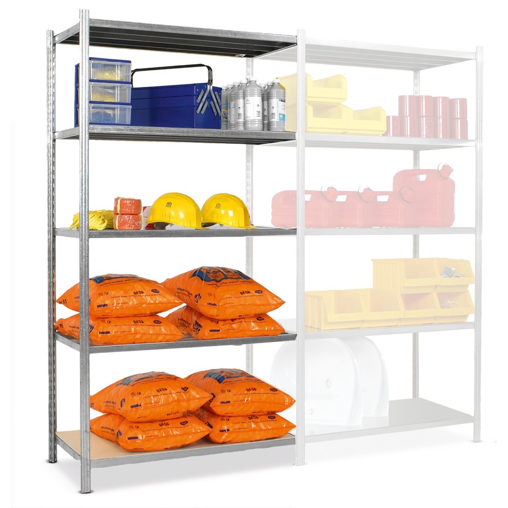Produktabbildung: ManOrga Fachbodenregal, AF, mit Spanplatten, FL 287 kg, verzinkt, HxBxT 2.000 x 1.250 x 500 mm
