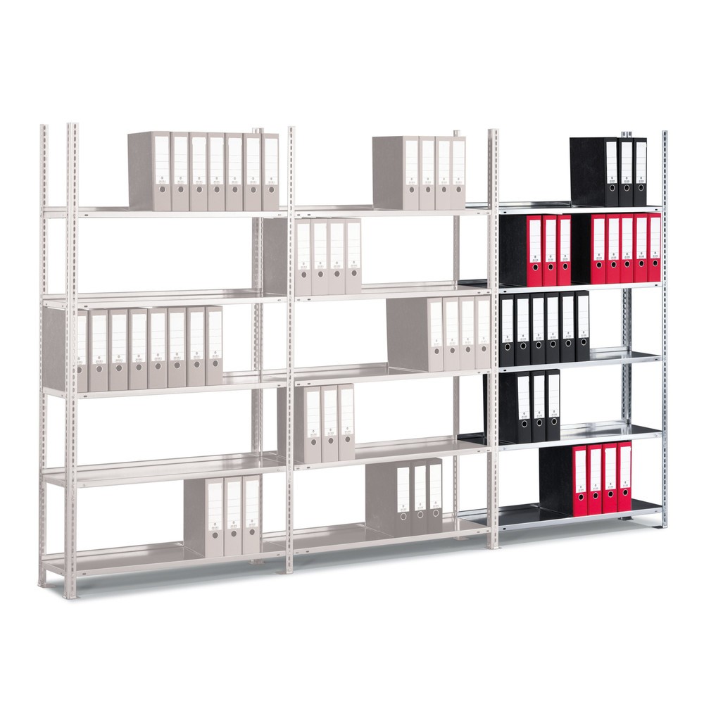 Produktabbildung: META Aktenregal AF, einseitig, ohne Abdeckboden, verzinkt, HxBxT 1.850 x 1.000 x 300 mm