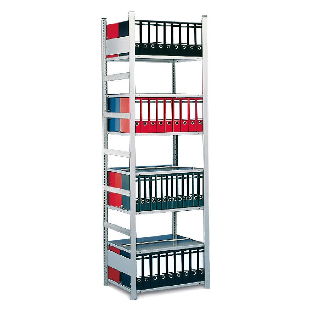 Produktabbildung: META Aktenregal GF, doppelseitig, ohne Abdeckboden, FL 80 kg, lichtgrau, HxBxT 1.850 x 1.000 x 600 mm