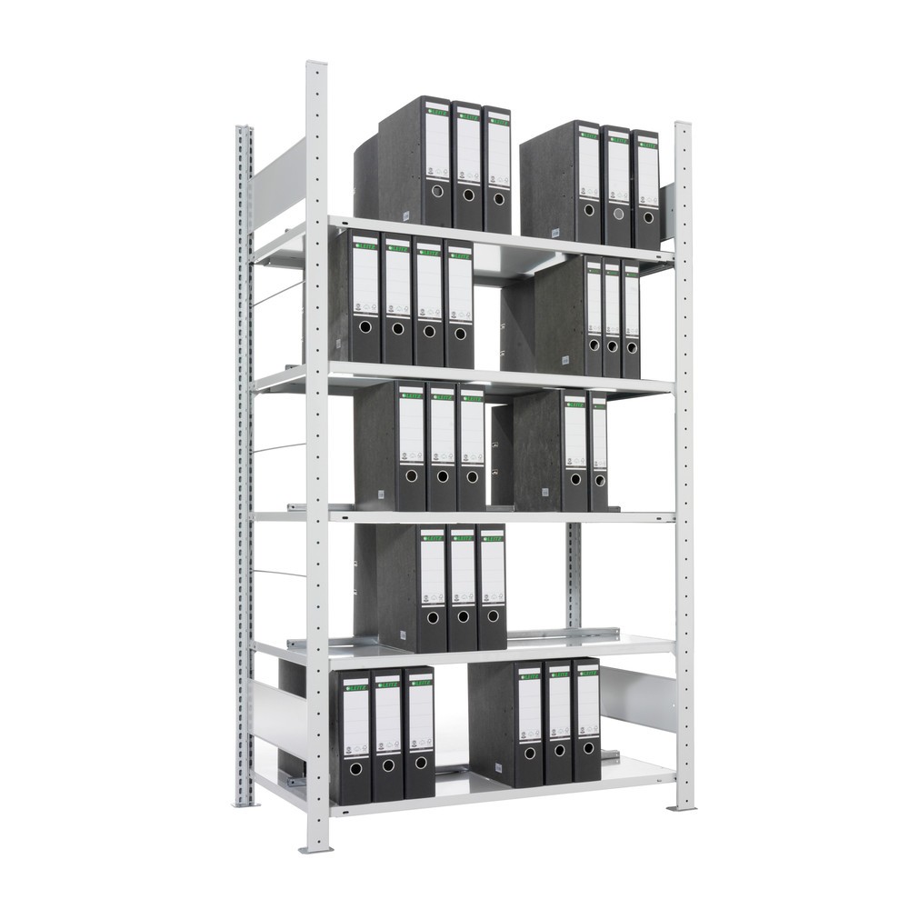 Produktabbildung: META Aktenregal GF, doppelseitig, ohne Abdeckboden, FL 80 kg, verzinkt, HxBxT 1.850 x 750 x 600 mm