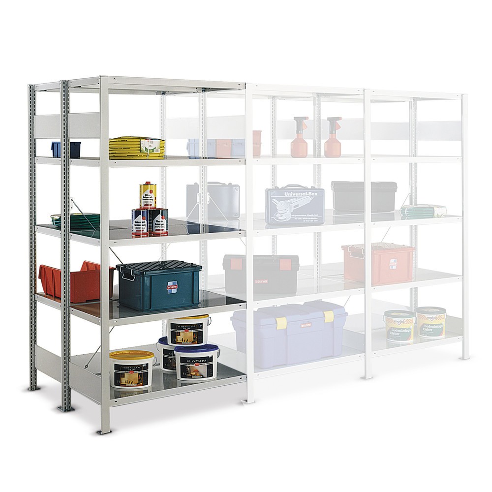Produktabbildung: META Fachbodenregal, AF, doppelzeilig, FL 230 kg, verzinkt, HxBxT 2.500 x 1.000 x 1.200 (2x600) mm