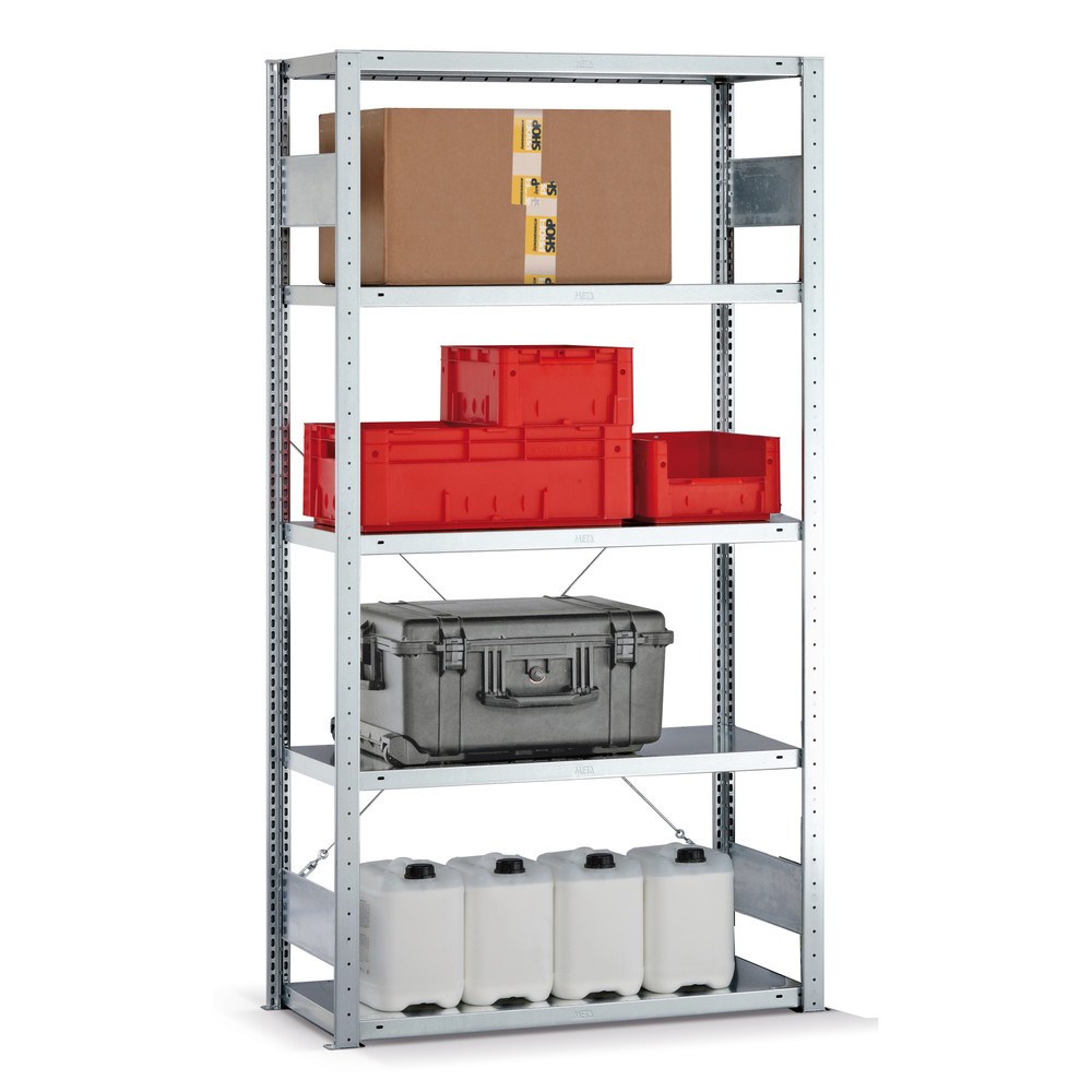 Produktabbildung: META Fachbodenregal verzinkt, Fachlast 150 kg, HxBxT 2.500 x 1.056 x 336 mm