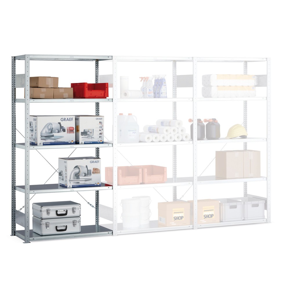 Produktabbildung: META Fachbodenregal Stecksystem, AF, FL 100 kg, verzinkt, HxBxT 2.000 x 1.000 x 500 mm