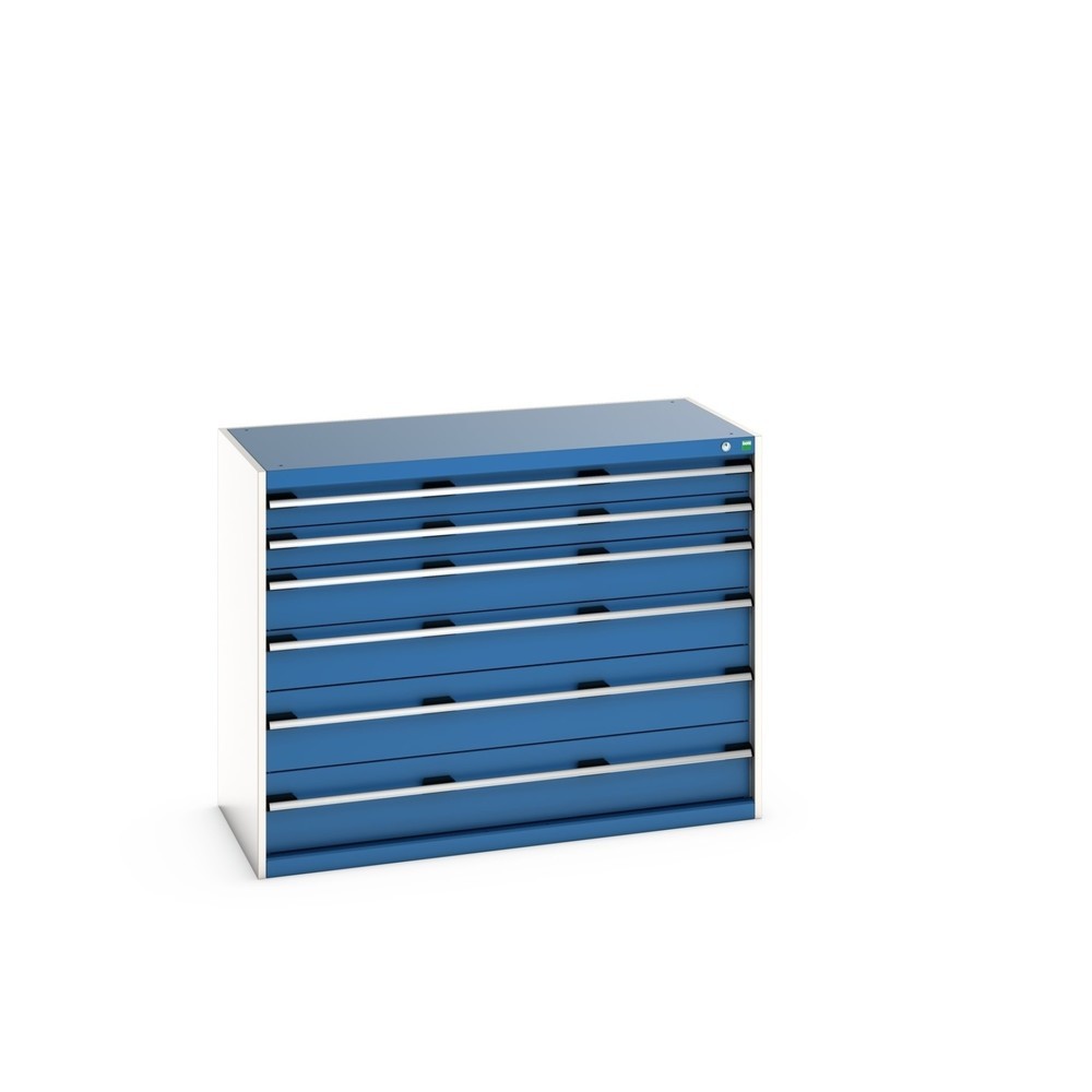 Illustration du produit: Meuble à tiroirs bott cubio, tiroirs 2x100 + 2x150+ 2x200 mm, capacité de charge 200 kg par tiroir, largeur 1300 mm, bleu gentiane