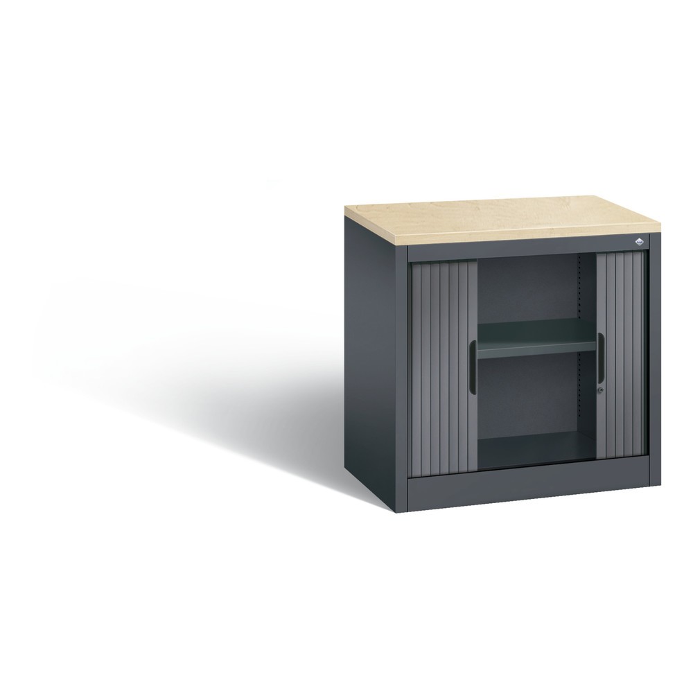Produktabbildung Nr. 4: Meuble à volet roulant transversal C+P, 1 1/2 hauteur de classeur, largeur 800 mm, gris noir, Érable