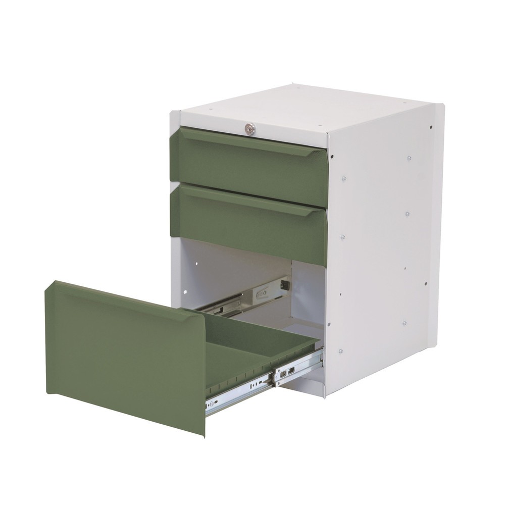 Illustration du produit: Meuble bas à 3 tiroirs pour table de système de poste de travail Bedrunka+Hirth, H x l x P 500 x 370 x 400 mm, vert réséda