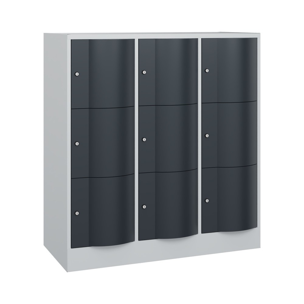 Illustration du produit: Meuble coffre-fort C+P avec portes « anti-vandalisme », 3 x 3 compartiments, H x l x P 1 225 x 1 150 x 540 mm, gris clair, gris anthracite