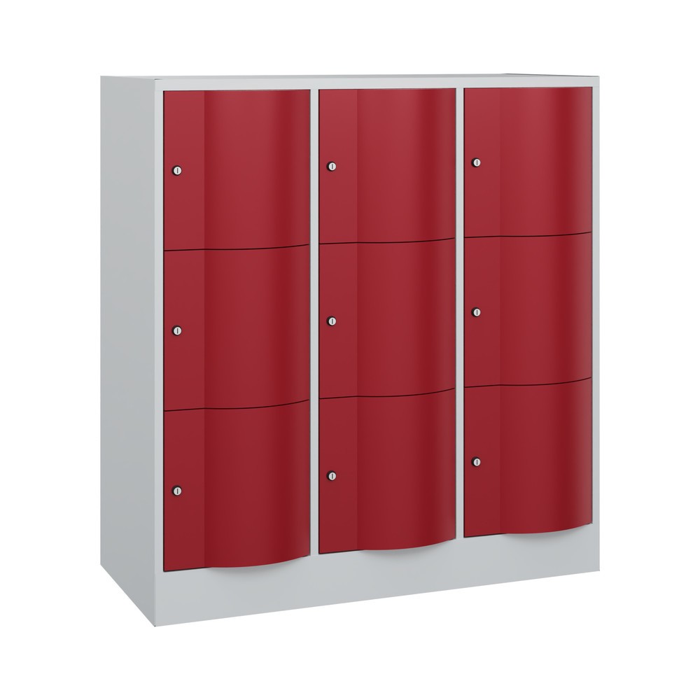 Illustration du produit: Meuble coffre-fort C+P avec portes « anti-vandalisme », 3 x 3 compartiments, H x l x P 1 225 x 1 150 x 540 mm, gris clair, rouge rubis