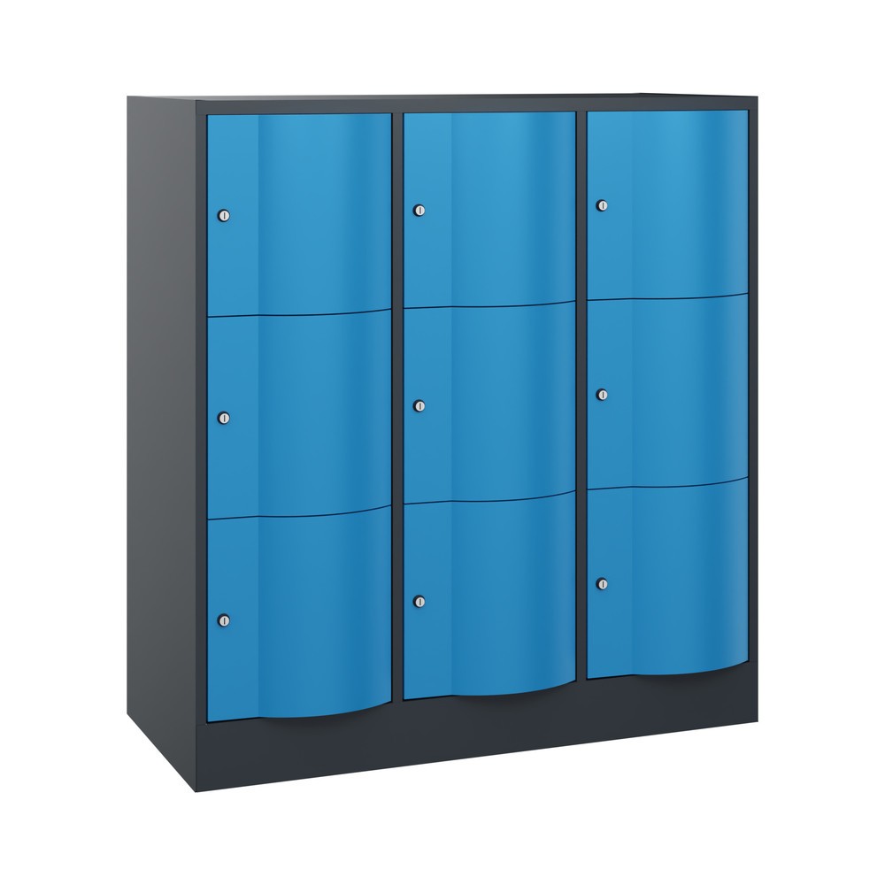 Produktabbildung Nr. 1: Meuble coffre-fort C+P avec portes « anti-vandalisme », 3 x 3 compartiments, H x l x P 1 225 x 1 150 x 540 mm, gris anthracite, bleu clair