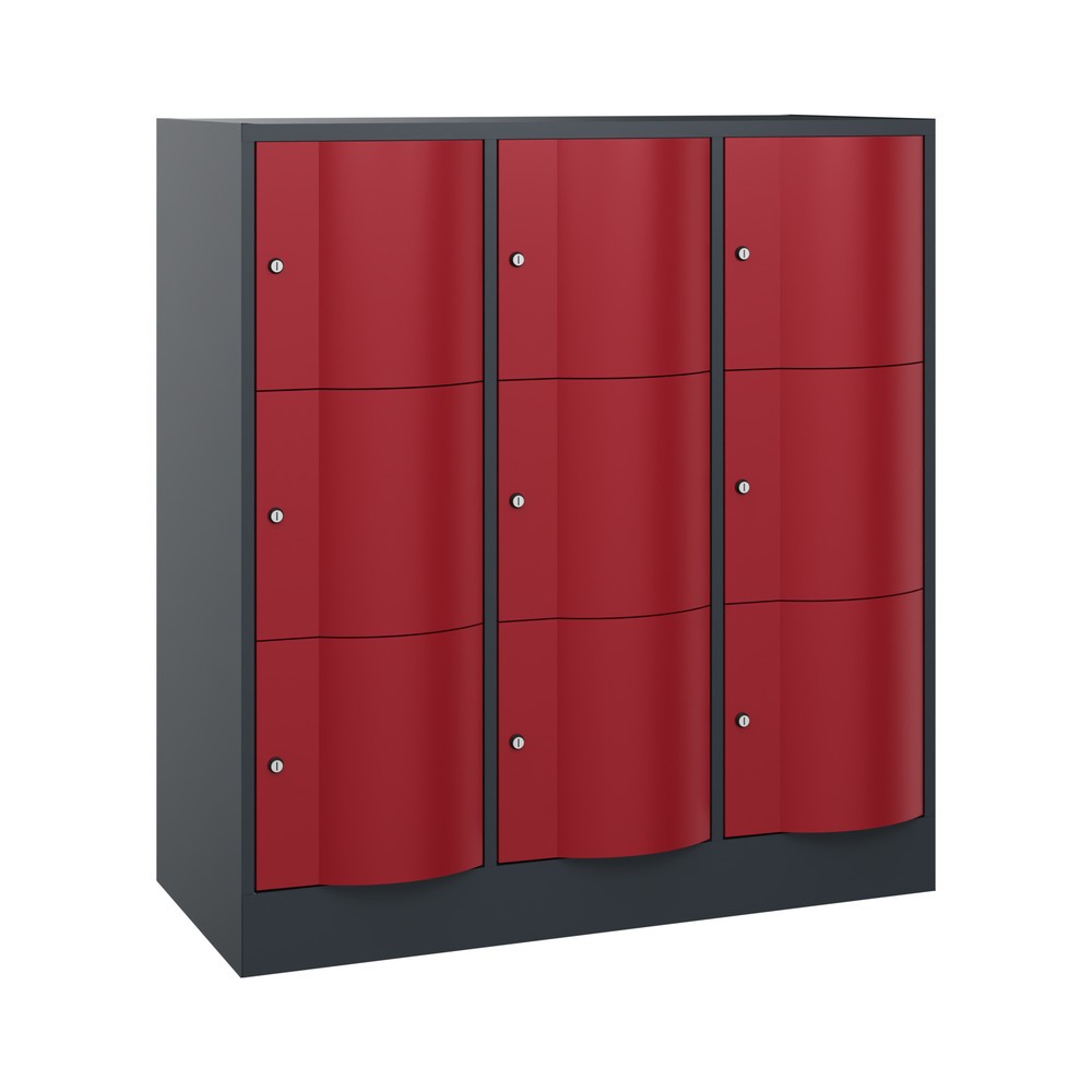 Produktabbildung Nr. 1: Meuble coffre-fort C+P avec portes « anti-vandalisme », 3 x 3 compartiments, H x l x P 1 225 x 1 150 x 540 mm, gris anthracite, rouge rubis