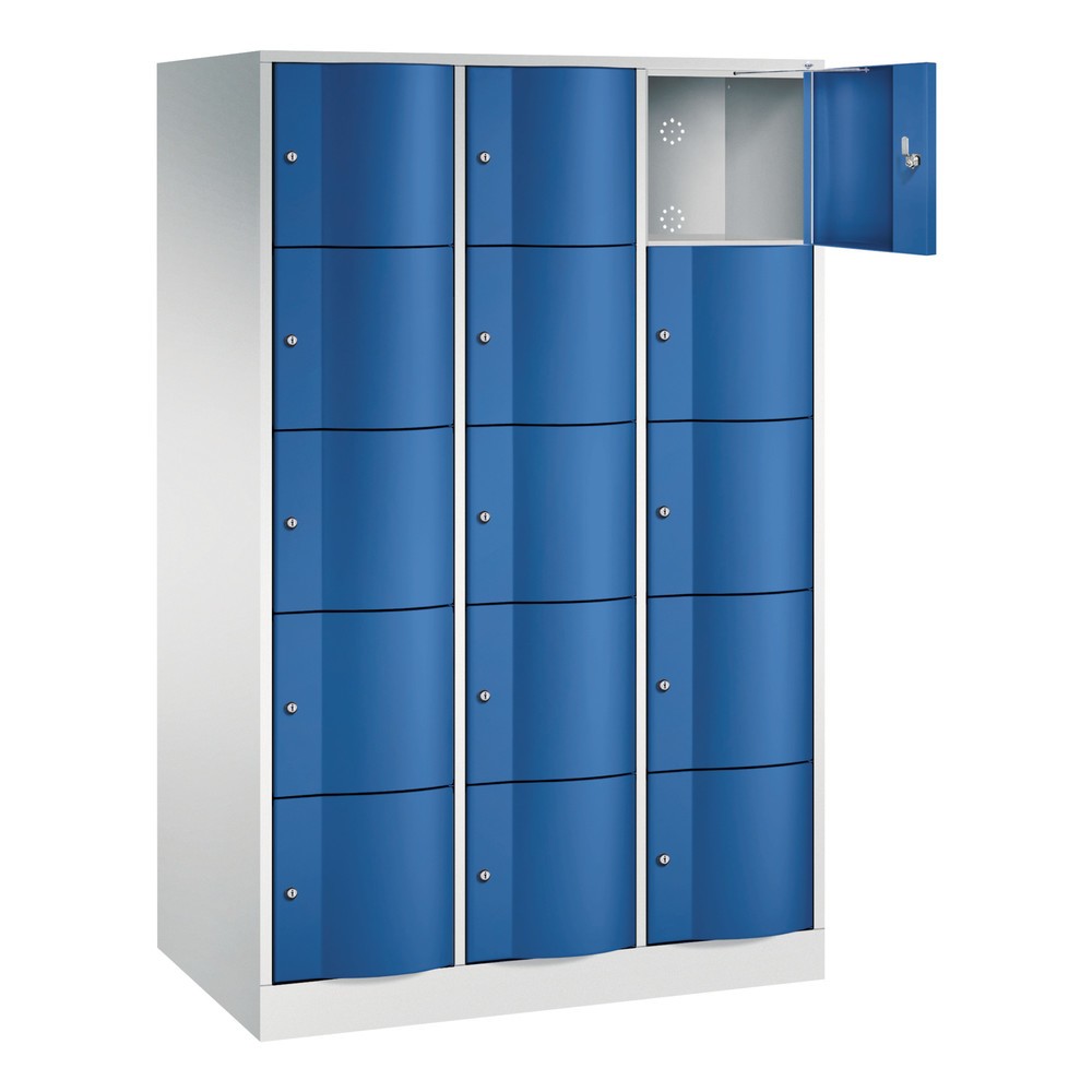 Produktabbildung Nr. 3: Meuble coffre-fort C+P avec portes « anti-vandalisme », 3 x 5 compartiments, H x l x P 1 950 x 1 150 x 640 mm, gris clair, bleu gentiane