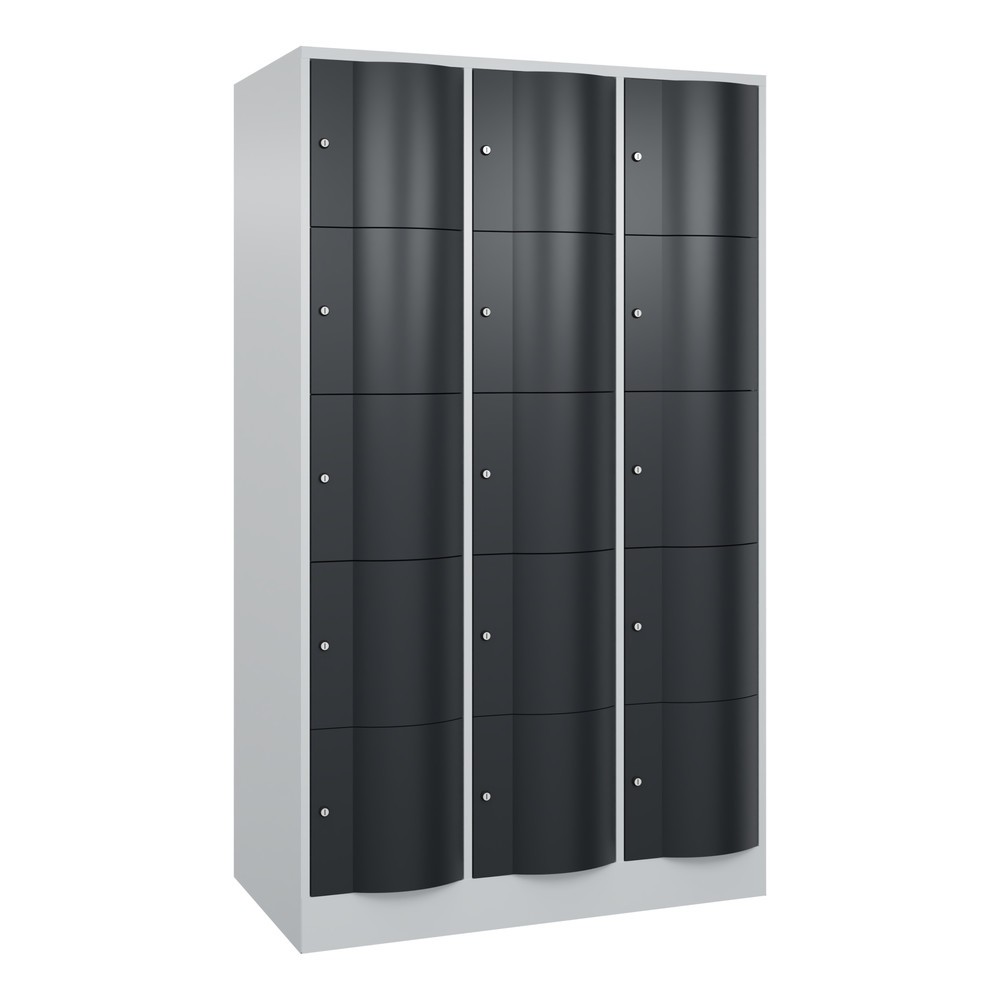 Produktabbildung Nr. 1: Meuble coffre-fort C+P avec portes « anti-vandalisme », 3 x 5 compartiments, H x l x P 1 950 x 1 150 x 640 mm, gris clair, gris anthracite