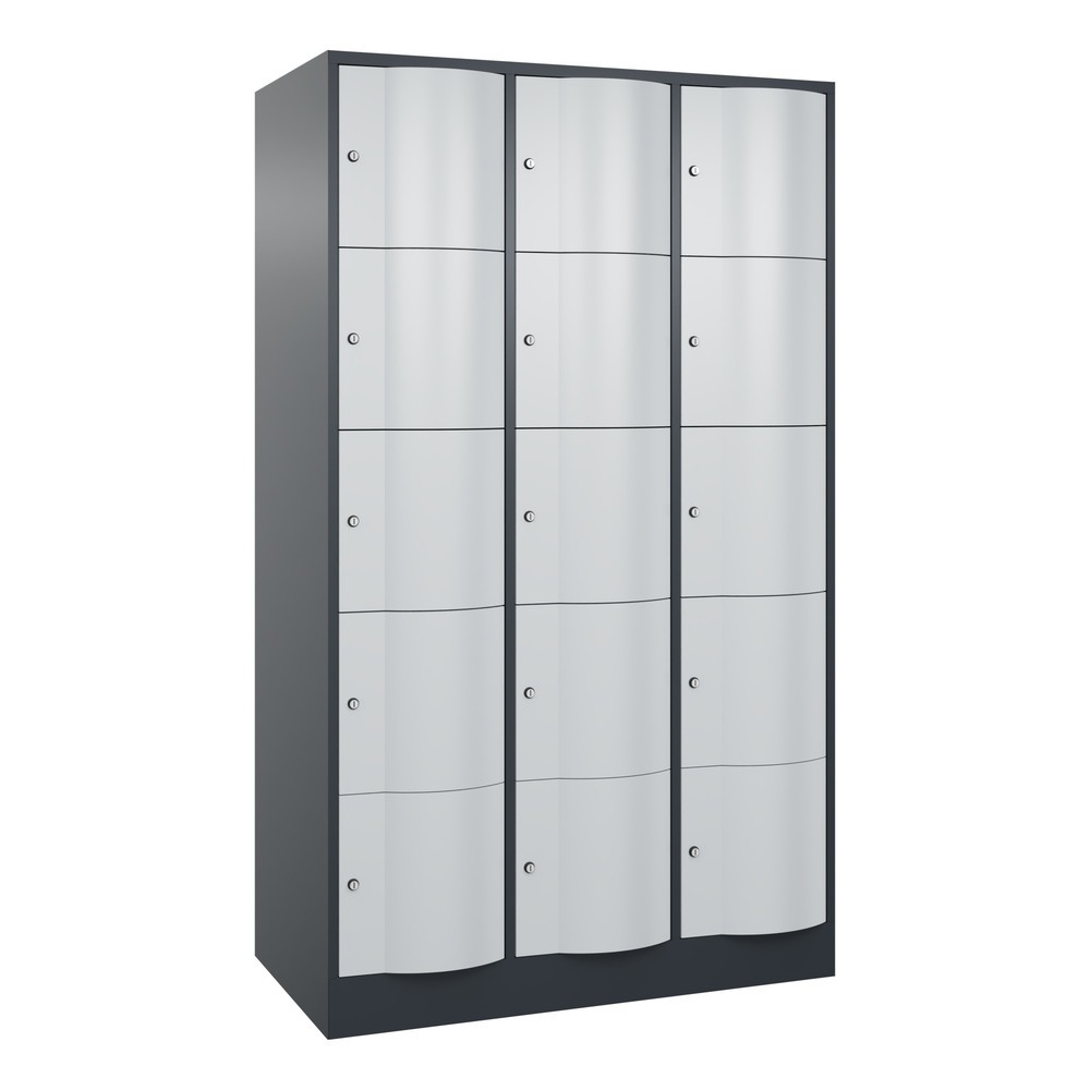 Illustration du produit: Meuble coffre-fort C+P avec portes « anti-vandalisme », 3 x 5 compartiments, H x l x P 1 950 x 1 150 x 640 mm, gris anthracite, gris clair