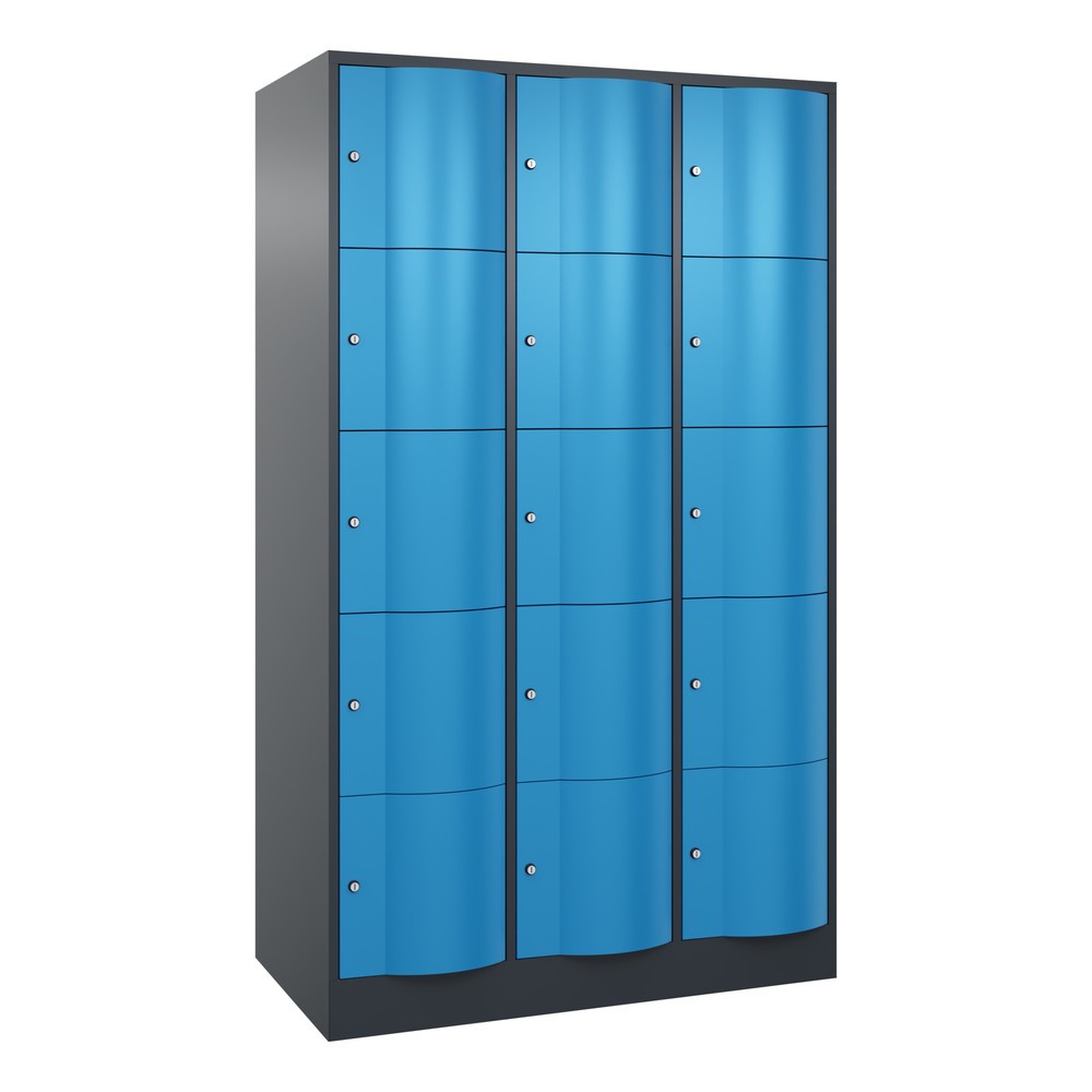 Illustration du produit: Meuble coffre-fort C+P avec portes « anti-vandalisme », 3 x 5 compartiments, H x l x P 1 950 x 1 150 x 640 mm, gris anthracite, bleu clair