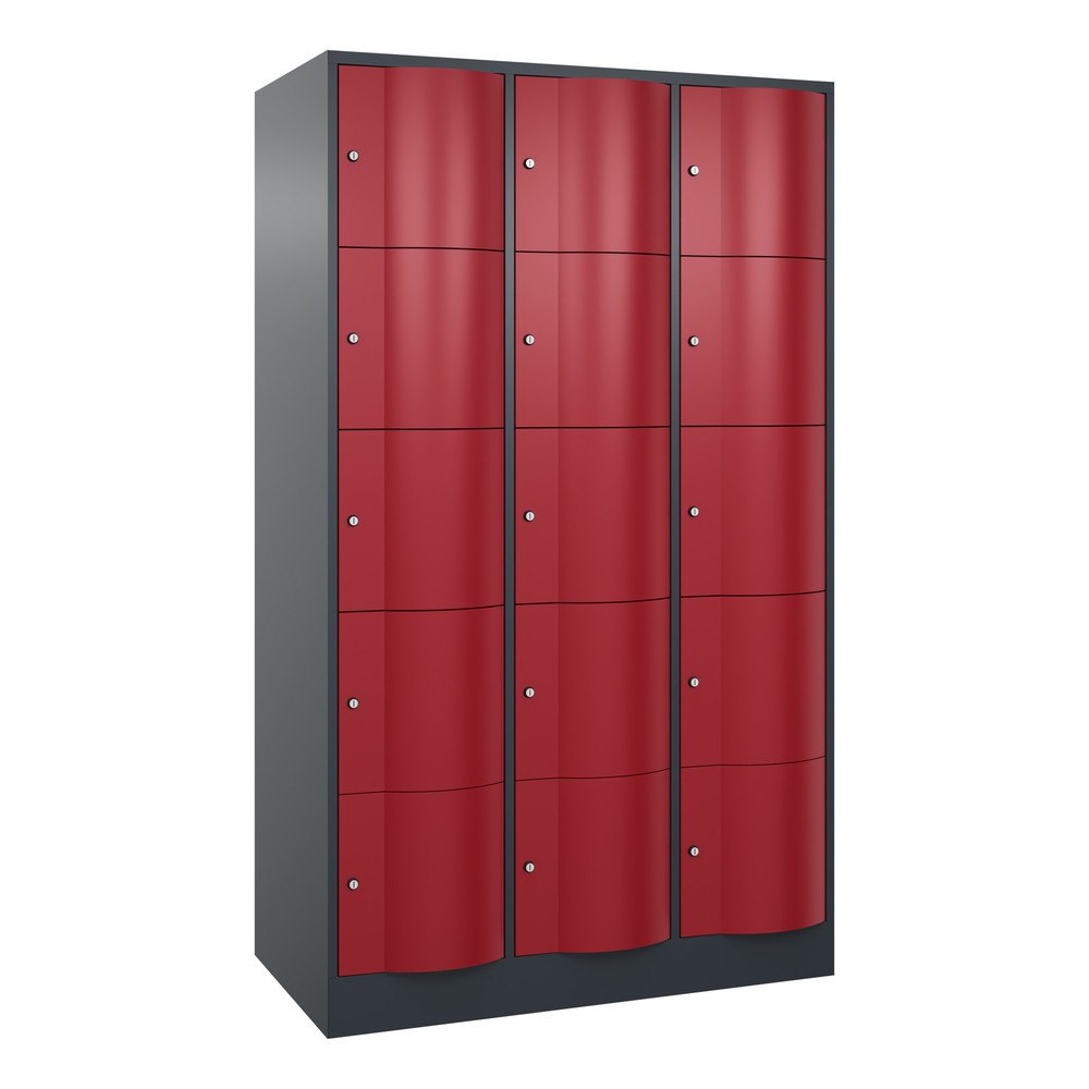 Produktabbildung Nr. 1: Meuble coffre-fort C+P avec portes « anti-vandalisme », 3 x 5 compartiments, H x l x P 1 950 x 1 150 x 640 mm, gris anthracite, rouge rubis