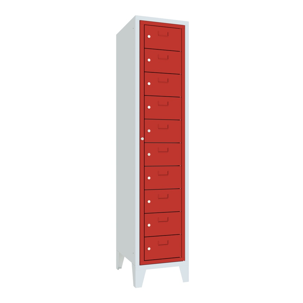 Produktabbildung Nr. 1: Meuble coffre-fort PAVOY avec porte centrale, 1 x 10 compartiments, H x l x P 1 850 x 400 x 500 mm, avec pieds, rouge feu, gris clair