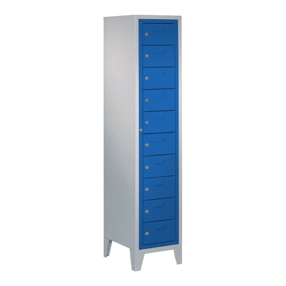 Produktabbildung Nr. 1: Meuble coffre-fort PAVOY avec porte centrale, 1 x 10 compartiments, H x l x P 1 850 x 400 x 500 mm, avec pieds, bleu gentiane, gris clair