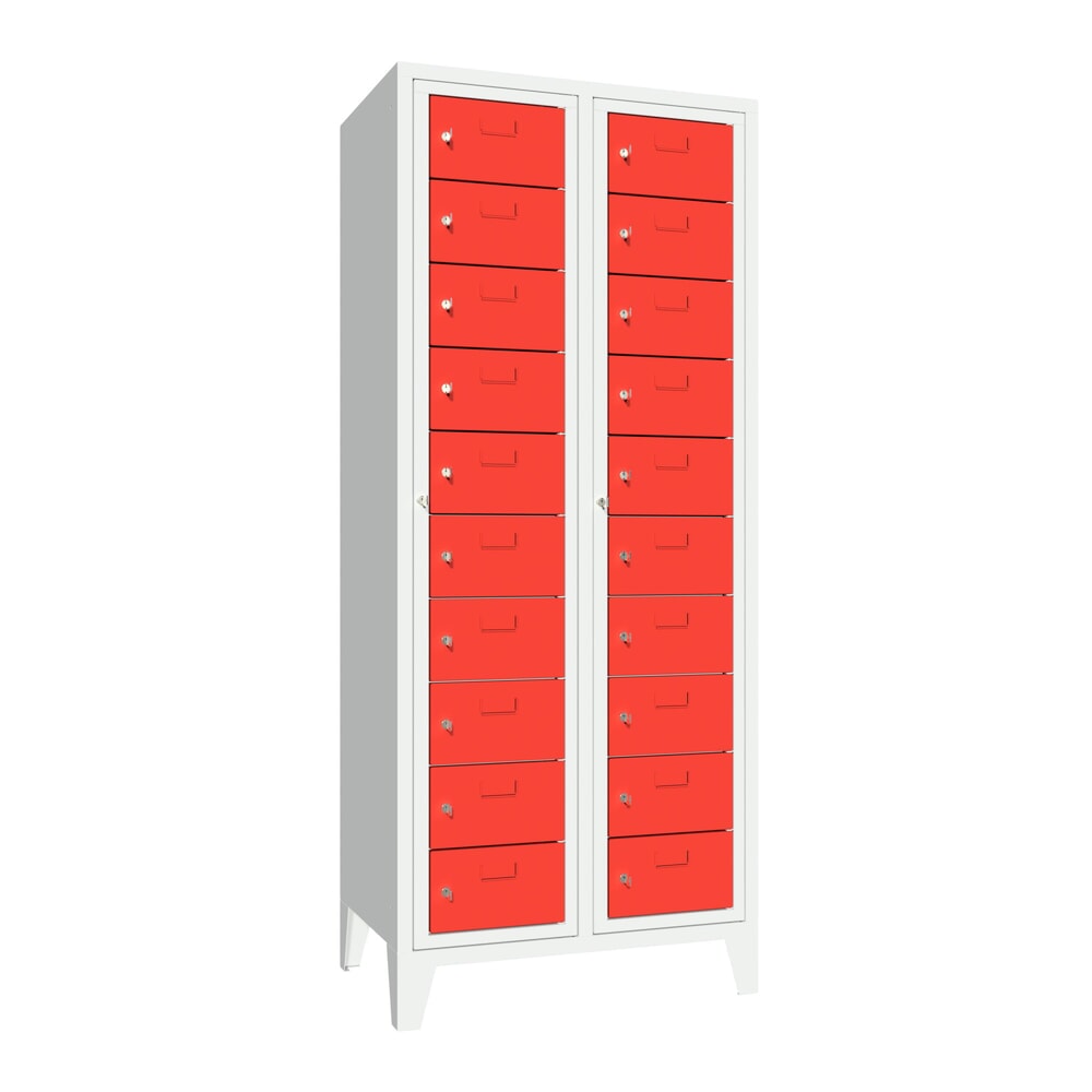 Produktabbildung Nr. 1: Meuble coffre-fort PAVOY avec porte centrale, 2 x 10 compartiments, H x l x P 1 850 x 770 x 500 mm, avec pieds, rouge feu, gris clair