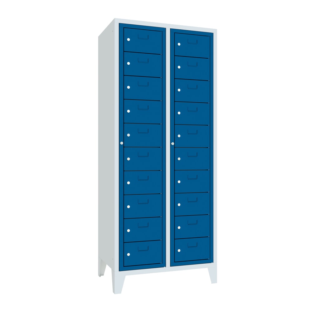 Produktabbildung Nr. 1: Meuble coffre-fort PAVOY avec porte centrale, 2 x 10 compartiments, H x l x P 1 850 x 770 x 500 mm, avec pieds, bleu gentiane, gris clair