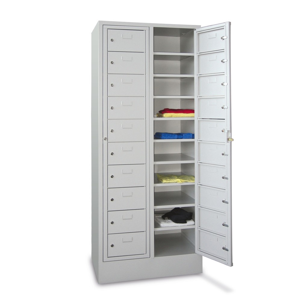 Produktabbildung Nr. 1: Meuble coffre-fort PAVOY avec porte centrale, 2 x 10 compartiments, H x l x P 1 850 x 770 x 500 mm, avec socle, rouge rubis, gris clair