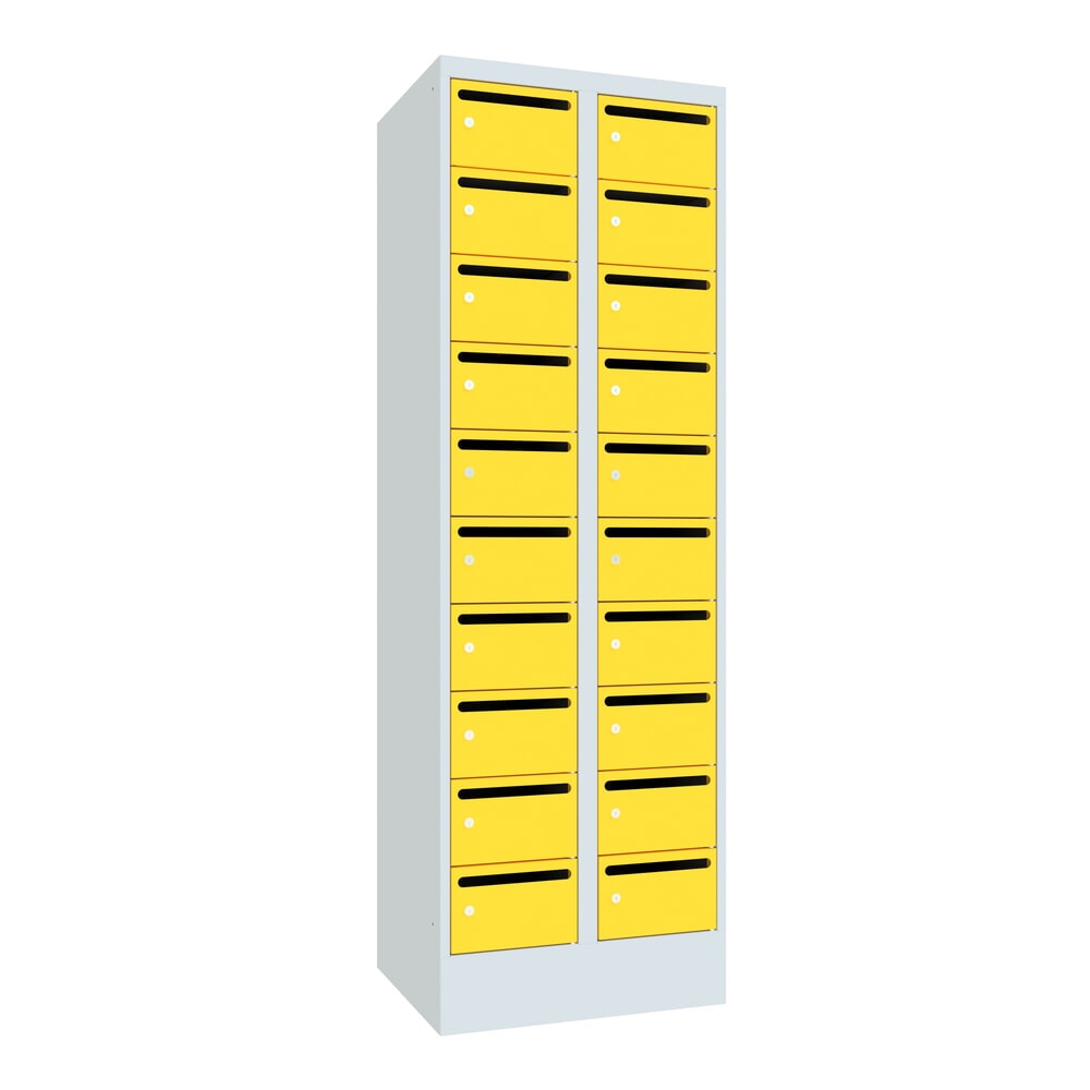 Produktabbildung Nr. 1: Meuble de tri du courrier PAVOY, 2 x 10 compartiments, H x l x P 1 850 x 630 x 500 mm, jaune zinc, gris clair