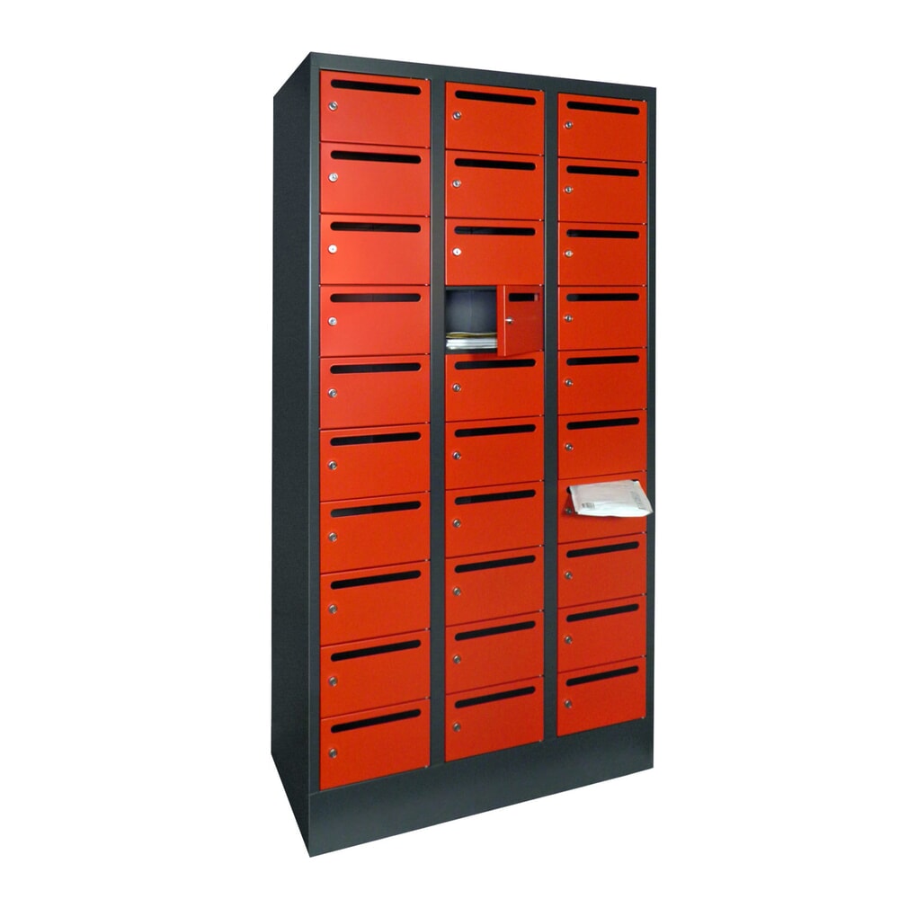 Produktabbildung Nr. 3: Meuble de tri du courrier PAVOY, 3 x 10 compartiments, H x l x P 1 850 x 930 x 500 mm, rouge feu, gris anthracite