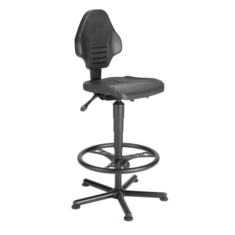 Produktabbildung: meychair Arbeitsdrehstuhl High-Level, Sitzhöhe 630-880 mm, Stahlbasis, Bodengleiter, Fussring