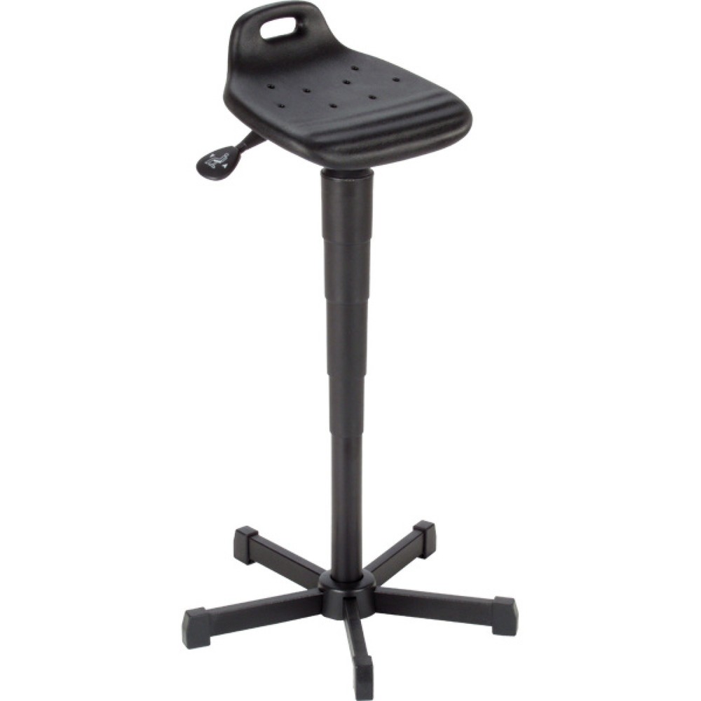 Produktabbildung: meychair Stehhilfe, dreh- und neigbarer PU-Sitz, Sitzhöhe 610-880 mm, Stahlbasis, Tragegriff