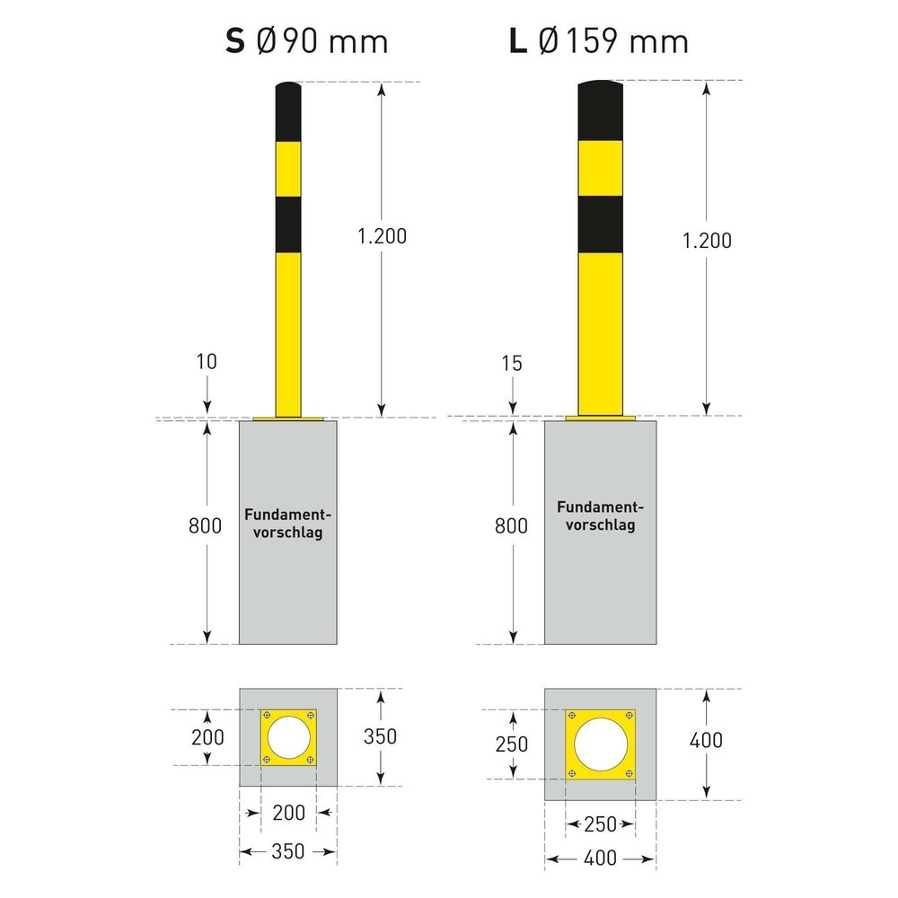 Produktabbildung Nr. 5: MORAVIA Rammschutzpoller, zum Aufdübeln, Aussenbereich, Höhe 1.200 mm, Ø 159 mm
