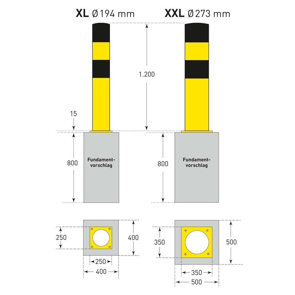 Produktabbildung Nr. 7: MORAVIA Rammschutzpoller, zum Aufdübeln, Aussenbereich, Höhe 1.200 mm, Ø 273 mm
