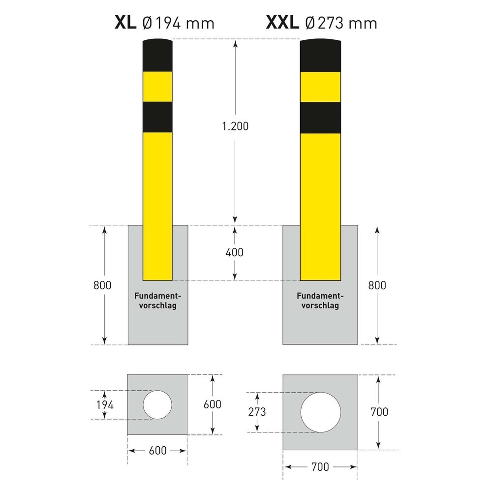 Produktabbildung Nr. 8: MORAVIA Rammschutzpoller, zum Einbetonieren, Aussenbereich, Höhe 1.600 mm, Ø 273 mm