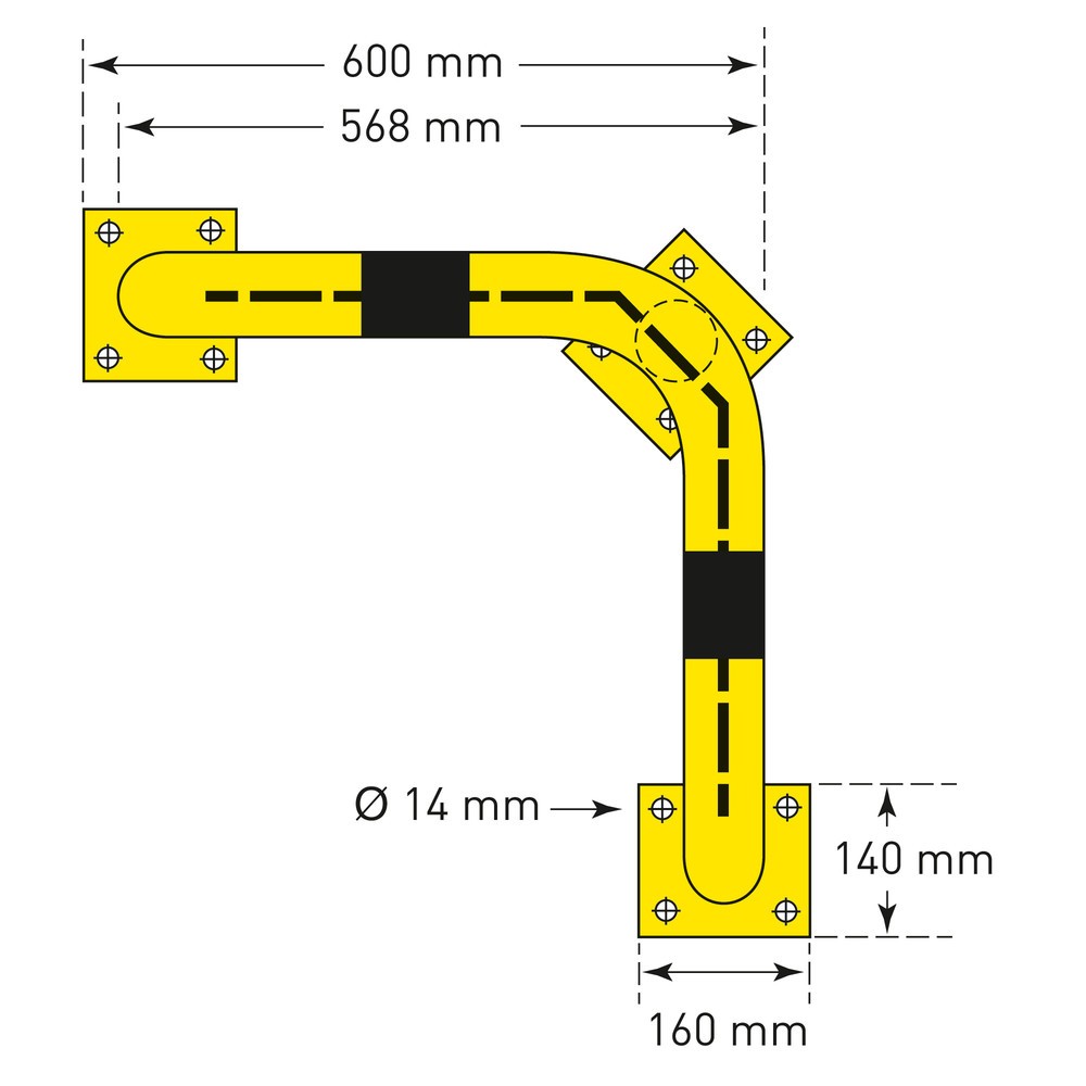 Produktabbildung Nr. 4: MORAVIA Rammschutzbügel mit Unterfahrschutz,  Innenbereich, winkelförmig, HxL 600 x 600 mm
