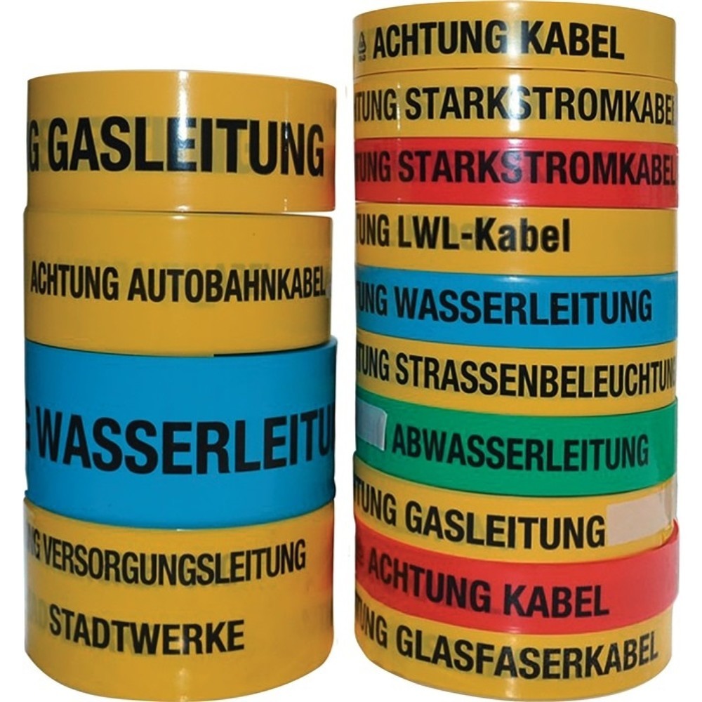 Produktabbildung: Trassenwarnband Aufdruck Achtung KabB40mm L250m gelb