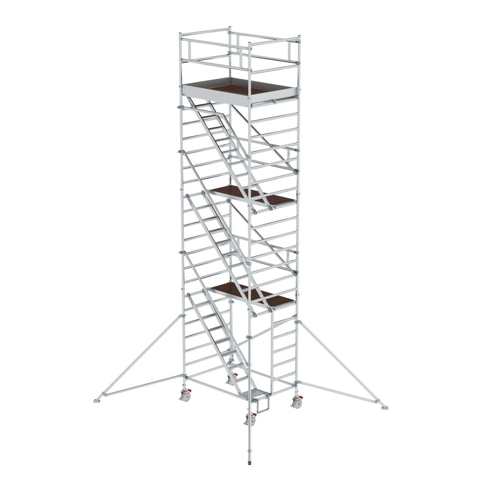 Illustration du produit: Munk Échafaudage roulant 1,35 x 1,80 m avec échelles inclinées & stabilisateurs Hauteur de plate-forme 6,35 m