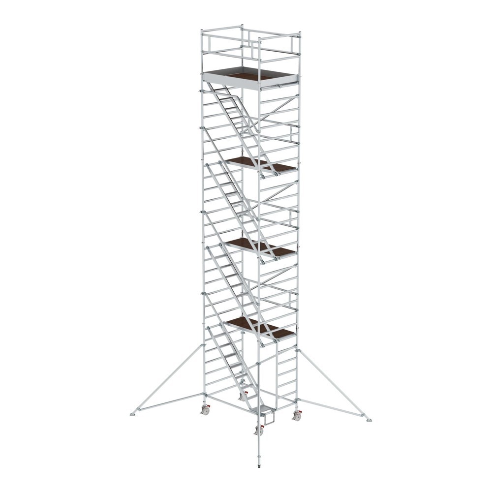 Illustration du produit: Munk Échafaudage roulant 1,35 x 1,80 m avec échelles inclinées & stabilisateurs Hauteur de plate-forme 8,35 m